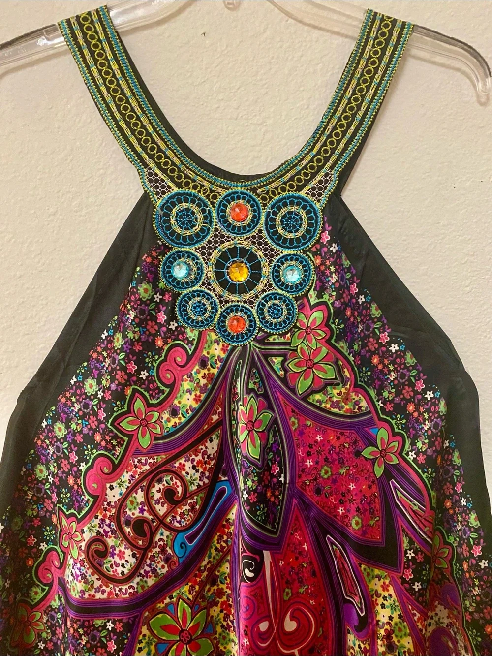 Vibrant Floral Halter Dress in Hot Pink & Black - One Size - EUC! - Picture 2 of 4
